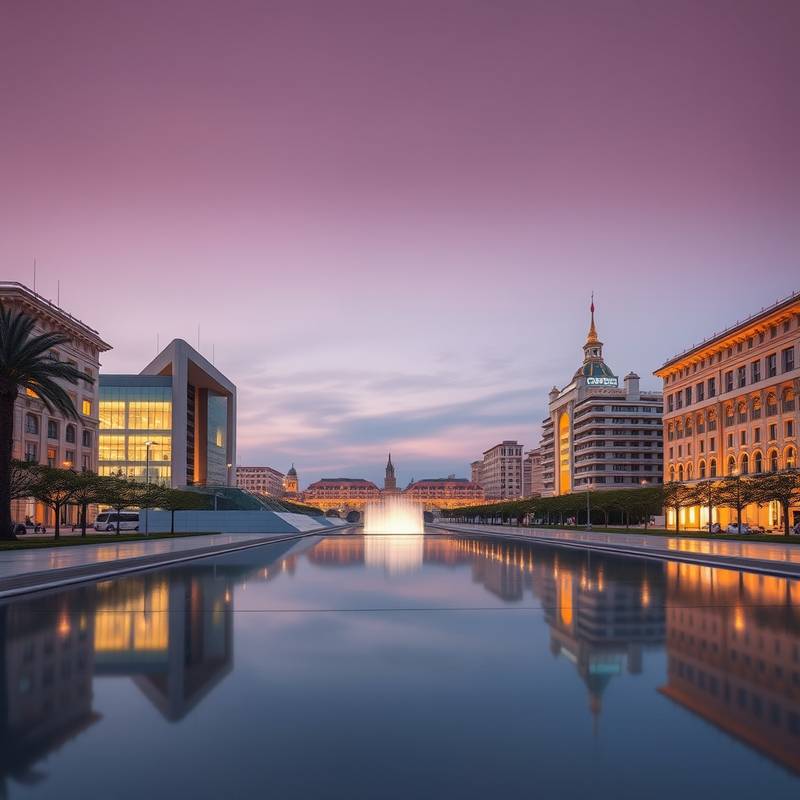 Ciudad de las Artes y las Ciencias en Valencia al anochecer.