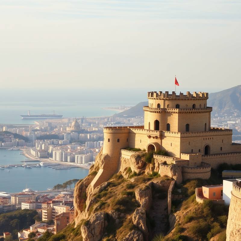 El Castillo de Santa Bárbara en Alicante, con vistas panorámicas de la ciudad y la costa.