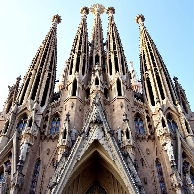 La imponente fachada de la Sagrada Familia en Barcelona, obra maestra de Gaudí.