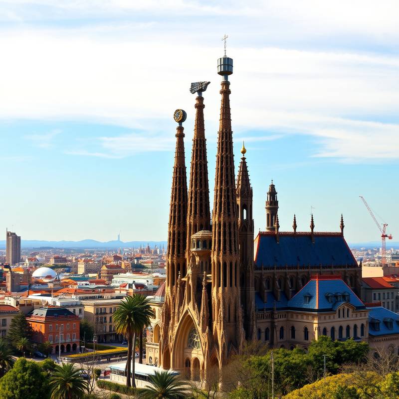 Vista panorámica de Barcelona con la Sagrada Familia destacada.